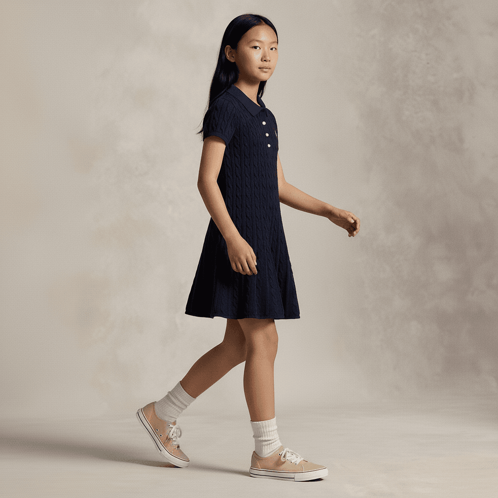 Kids on-model walking pose