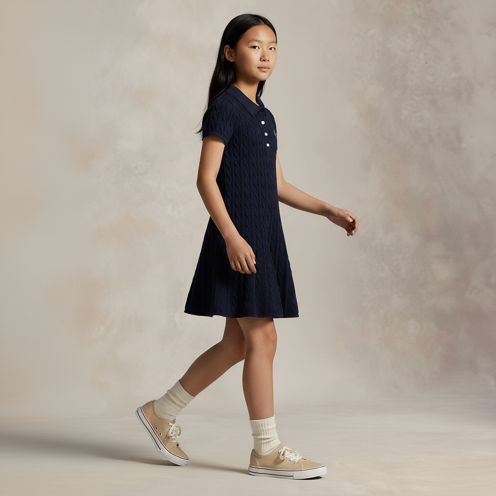 Kids on-model walking pose